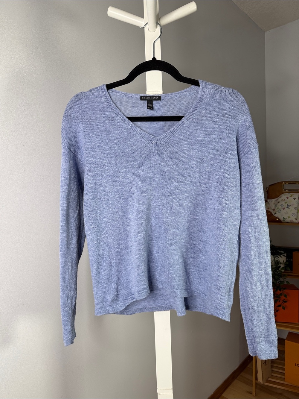 Eileen Fisher Light Blue V-Neck Knit Sweater